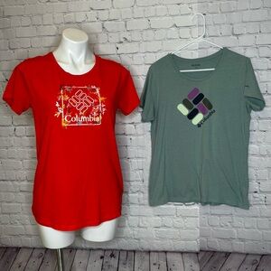 Columbia Orange Red and Teal Green T-Shirt Bundle Size L